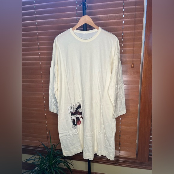 Yohji Yamamoto Shirt Cropped Sleeve Jumbo Tee with Graphic Logo Cream Size S/M - Picture 4 of 11
